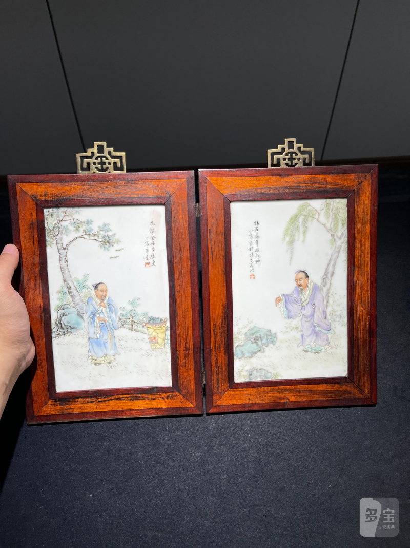 民国 粉彩神仙人物纹瓷板一组四件 - 图2